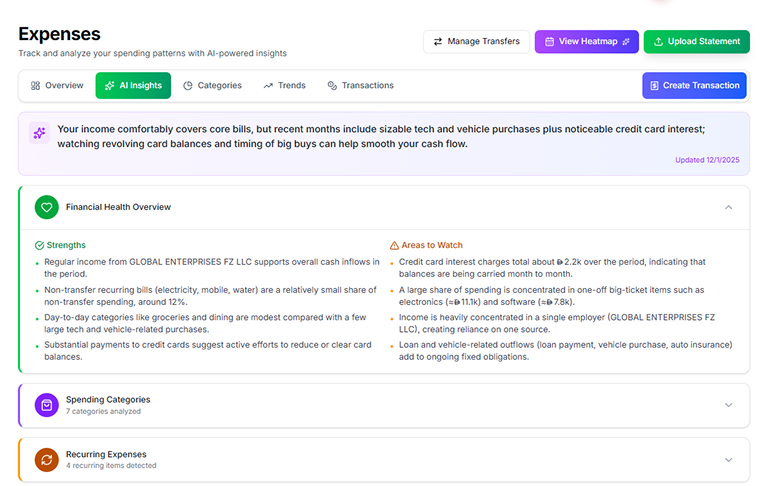 Clarvia AI-powered expense tracking dashboard