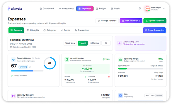 Clarvia expense tracking dashboard - built for global professionals